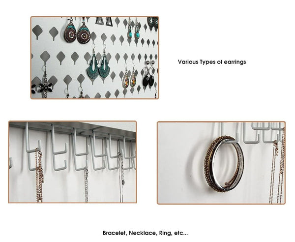 Wall Mounted Earring Jewelry Hanger Organizer Holder 109 Holes 19 Hooks White