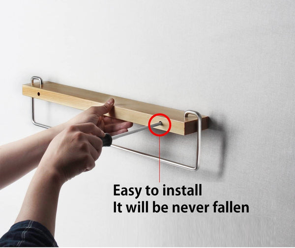 Wall Mount Solid Wood Shelf Towel Rail Rack Bar Holder Bathroom Organizer Hanger