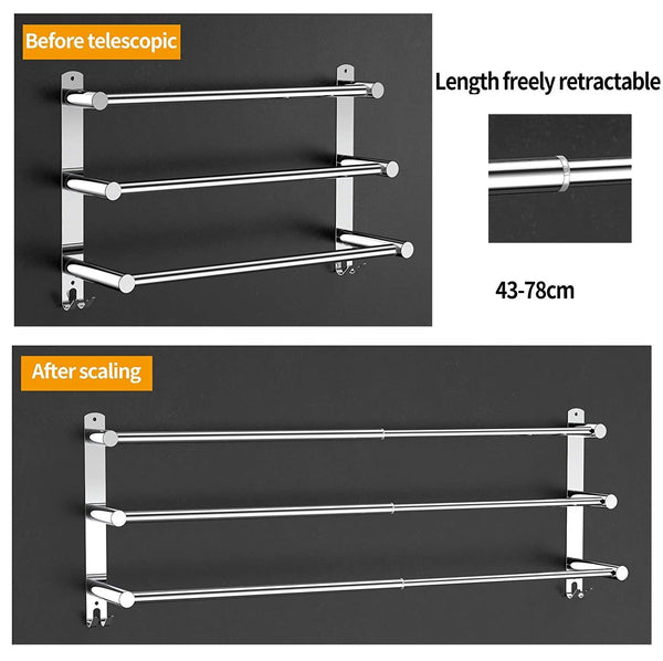 3 Bar Adjustable 45-75cm Towel Rail Bar Rack