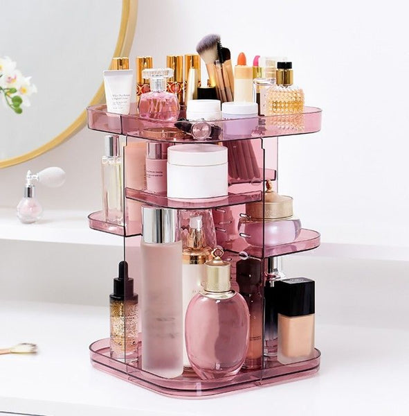 Rotating Adjustable Makeup Organiser Stand Display Holder Storage Pink