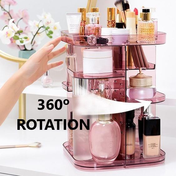 Rotating Adjustable Makeup Organiser Stand Display Holder Storage Pink