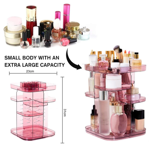 Rotating Adjustable Makeup Organiser Stand Display Holder Storage Pink