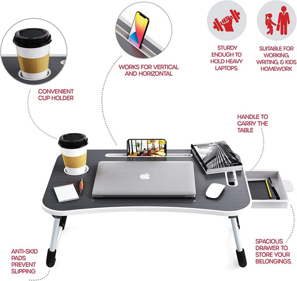 Carla Home Foldable Breakfast Laptop Bed Desk Table Tray Cup Holder 11" - 17"