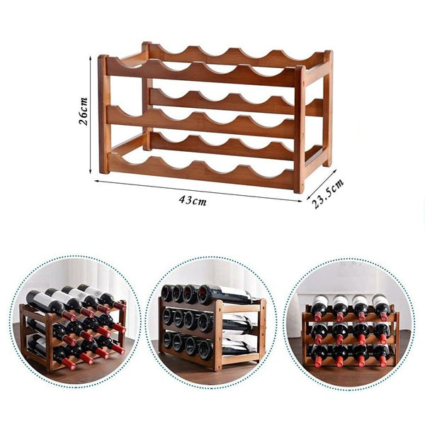 12 Bottle 3 Layer Bamboo Wine Storage Rack