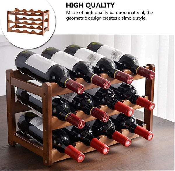 12 Bottle 3 Layer Bamboo Wine Storage Rack