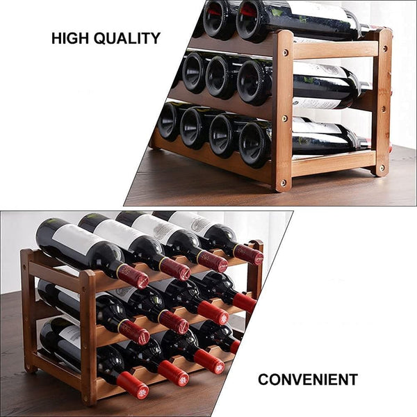 12 Bottle 3 Layer Bamboo Wine Storage Rack