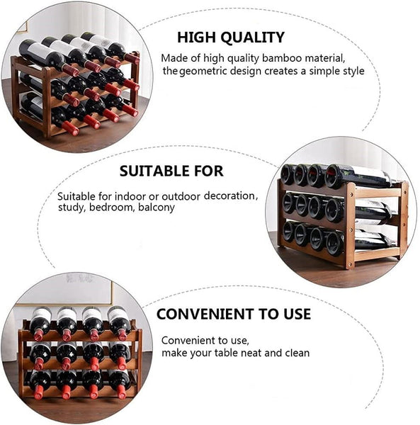 12 Bottle 3 Layer Bamboo Wine Storage Rack