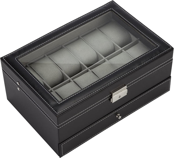 Watch Jewellery Storage Box Display Organiser Case 2 Tier 1 Drawer Black