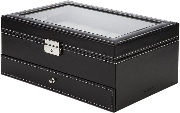 Watch Jewellery Storage Box Display Organiser Case 2 Tier 1 Drawer Black