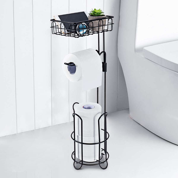 Toilet Roll Paper Holder Stand Storage Dispenser With Shelf Bathroom