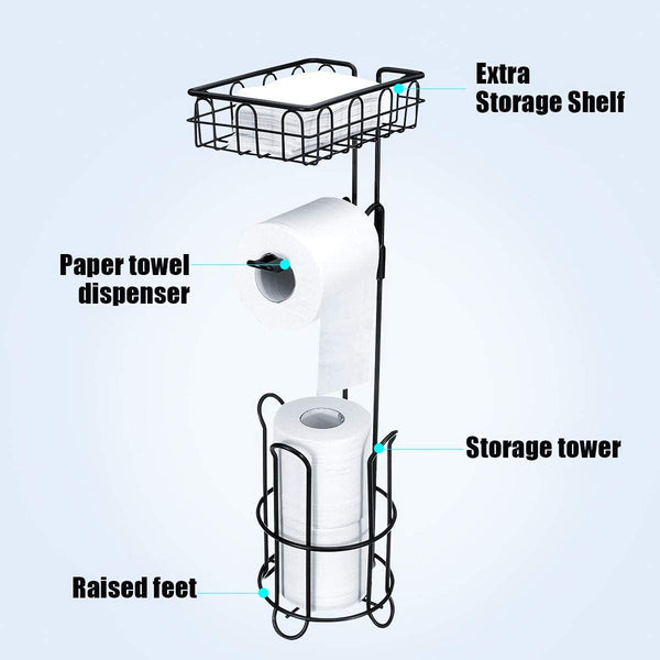 Toilet Roll Paper Holder Stand Storage Dispenser With Shelf Bathroom