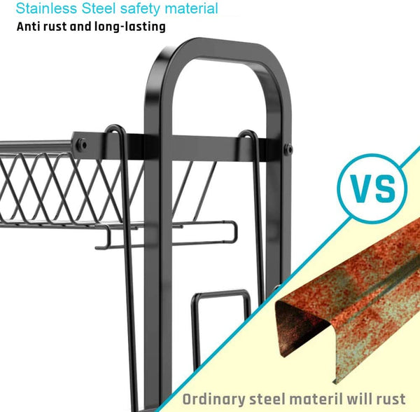 Stainless 2 Tier Dish Drying Rack Utensil Holder Cutting Board Holder Black