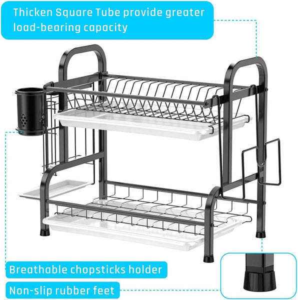 Stainless 2 Tier Dish Drying Rack Utensil Holder Cutting Board Holder Black