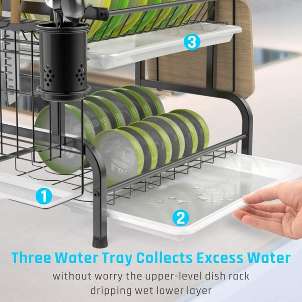 Stainless 2 Tier Dish Drying Rack Utensil Holder Cutting Board Holder Black