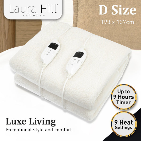 Laura Hill Electric Blanket Fleece Dual LED Control 9 Levels Timer 40cm Double
