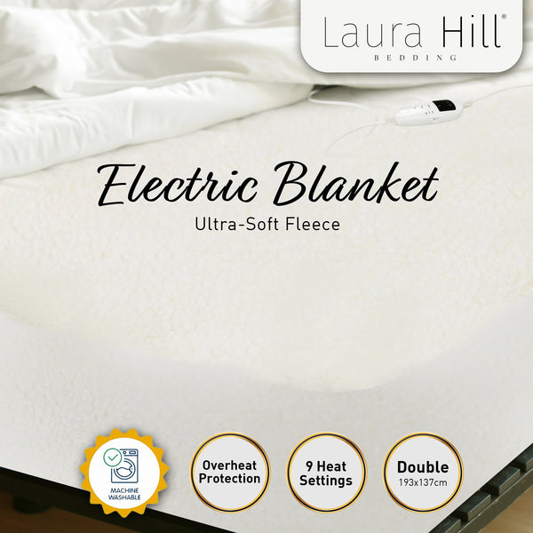 Laura Hill Electric Blanket Fleece Dual LED Control 9 Levels Timer 40cm Double