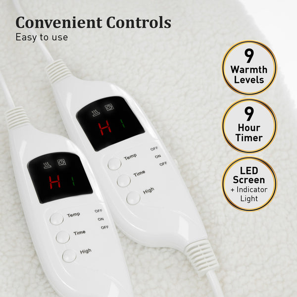 Laura Hill Electric Blanket Fleece Dual LED Control 9 Levels Timer 40cm Double