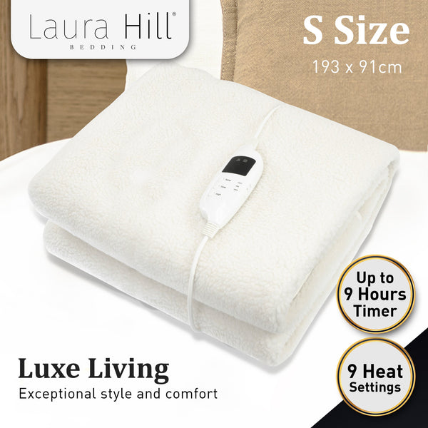 Laura Hill Electric Blanket Fleece LED Control 9 Levels Timer Washable 40cm Single