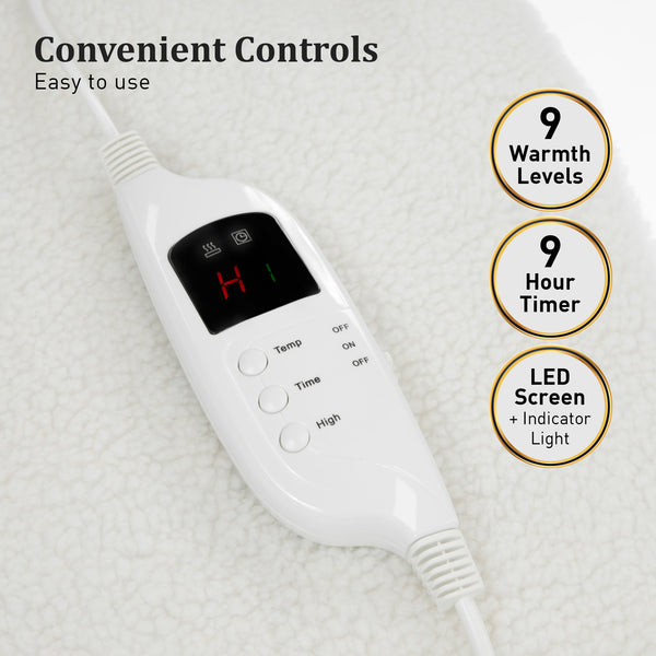 Laura Hill Electric Blanket Fleece LED Control 9 Levels Timer Washable 40cm Single