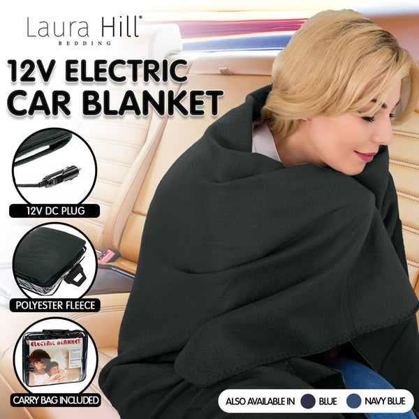 Laura Hill Heated Electric Car Blanket 150 x 110cm 12v Black