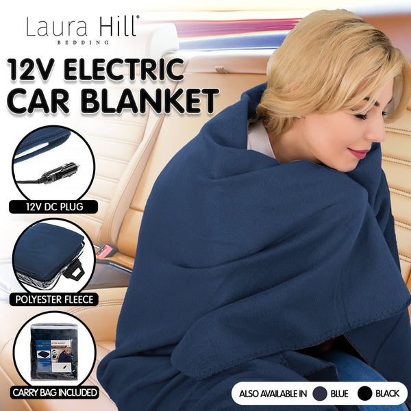 Laura Hill Heated Electric Car Blanket 150 x 110cm 12v Navy Blue