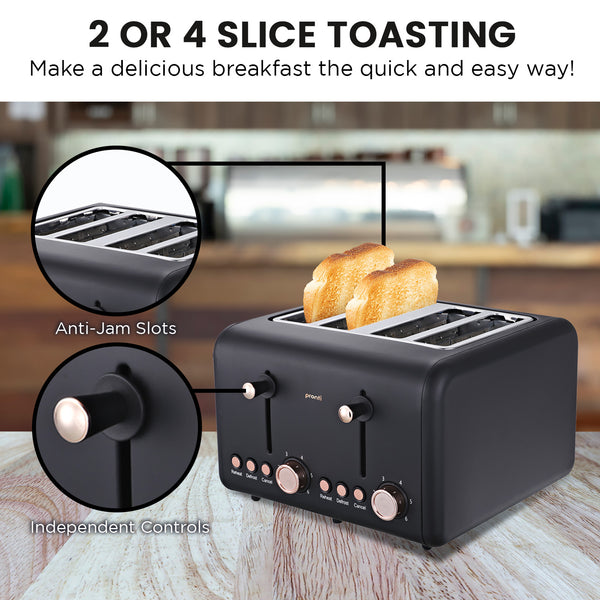 Pronti Toaster Kettle Coffee Espresso Maker Machine Breakfast Set Bundle Black