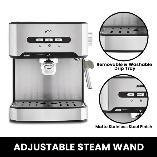 Pronti Toaster Kettle Coffee Espresso Maker Machine Breakfast Set Bundle Black