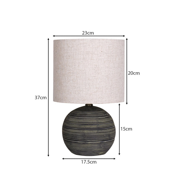Sarantino Striped Ceramic Coffee Side Table Lamp Light Beige Drum Shade