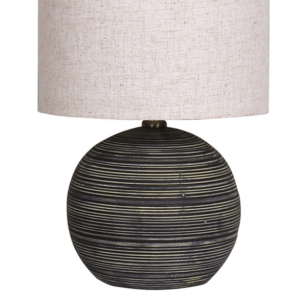 Sarantino Striped Ceramic Coffee Side Table Lamp Light Beige Drum Shade