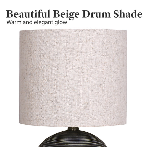 Sarantino Striped Ceramic Coffee Side Table Lamp Light Beige Drum Shade