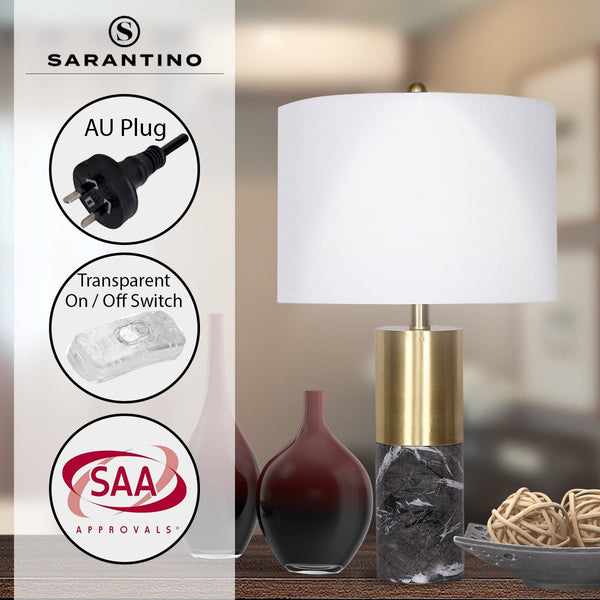 Sarantino Metal Marble Coffee Side Table Lamp Light Black White Shade