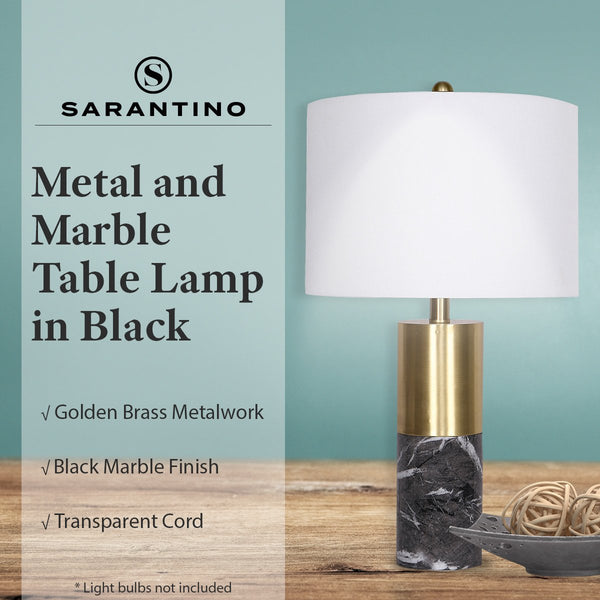 Sarantino Metal Marble Coffee Side Table Lamp Light Black White Shade