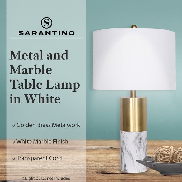 Sarantino Metal Marble Coffee Side Table Lamp Light Brass White