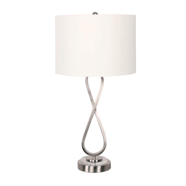 Sarantino Metal Coffee Side Table Lamp Light Nickel White Drum Shade
