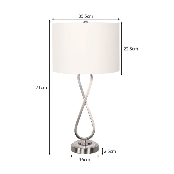 Sarantino Metal Coffee Side Table Lamp Light Nickel White Drum Shade