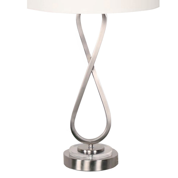 Sarantino Metal Coffee Side Table Lamp Light Nickel White Drum Shade