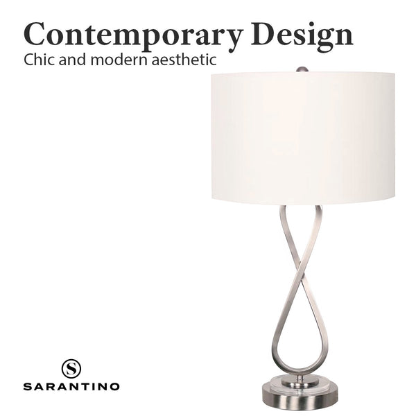 Sarantino Metal Coffee Side Table Lamp Light Nickel White Drum Shade