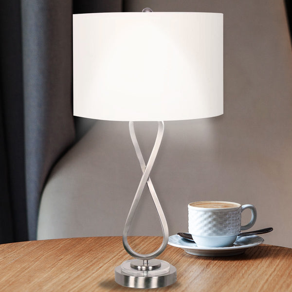 Sarantino Metal Coffee Side Table Lamp Light Nickel White Drum Shade
