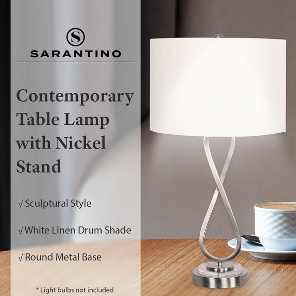 Sarantino Metal Coffee Side Table Lamp Light Nickel White Drum Shade
