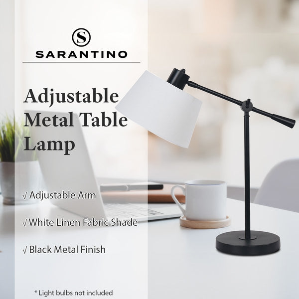Sarantino Adjustable Metal Coffee Side End Table Lamp Light Black White Shade