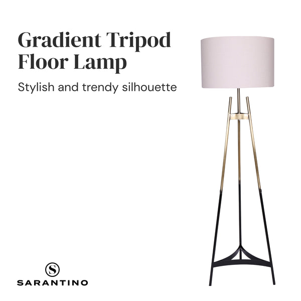 Sarantino Metal Tripod Floor Lamp Light Gradient Finish Drum Shade Gold Black