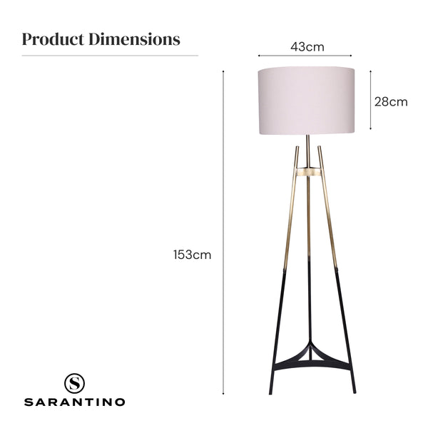 Sarantino Metal Tripod Floor Lamp Light Gradient Finish Drum Shade Gold Black