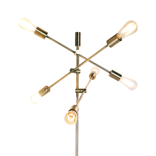 Sarantino Adjustable 6 Arm Metal Sputnik Floor Lamp Light Brass Finish
