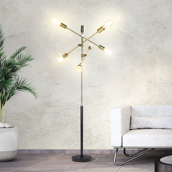 Sarantino Adjustable 6 Arm Metal Sputnik Floor Lamp Light Brass Finish
