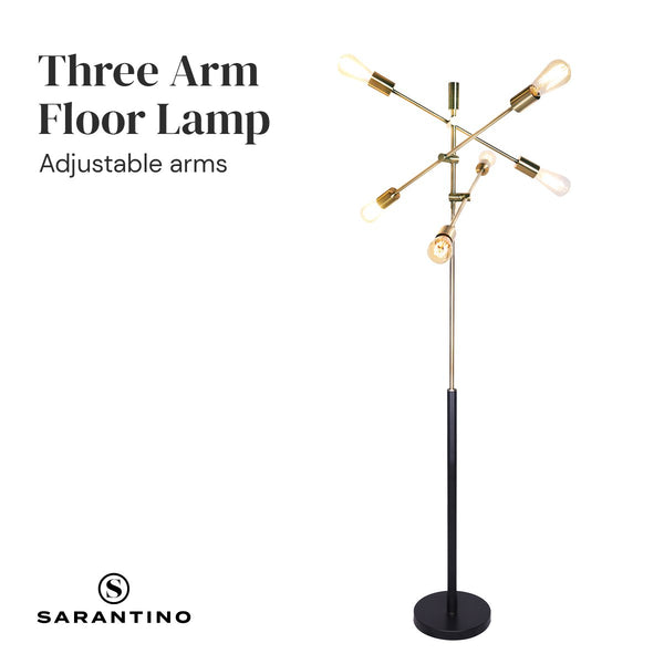 Sarantino Adjustable 6 Arm Metal Sputnik Floor Lamp Light Brass Finish