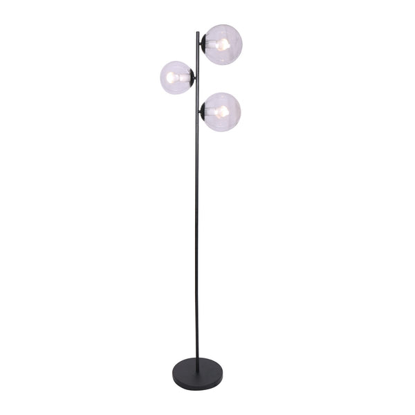 Sarantino Adjustable 3 Light Black Metal Floor Lamp Glass Ball Shades
