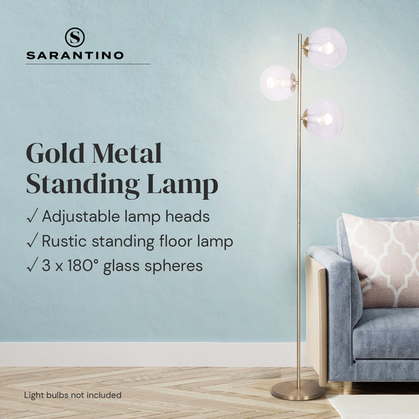 Sarantino Adjustable 3 Light Gold Metal Floor Lamp Glass Ball Shades