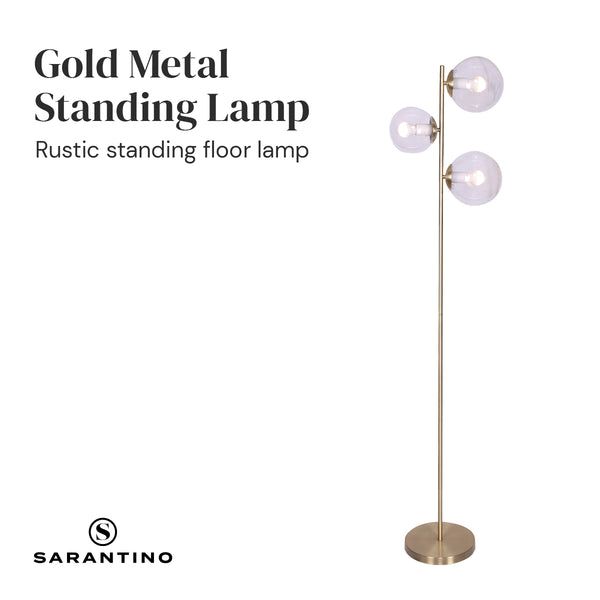 Sarantino Adjustable 3 Light Gold Metal Floor Lamp Glass Ball Shades