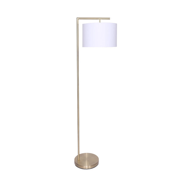 Sarantino 90 Degree Arc Floor Lamp Light Brass Finish White Drum Shade