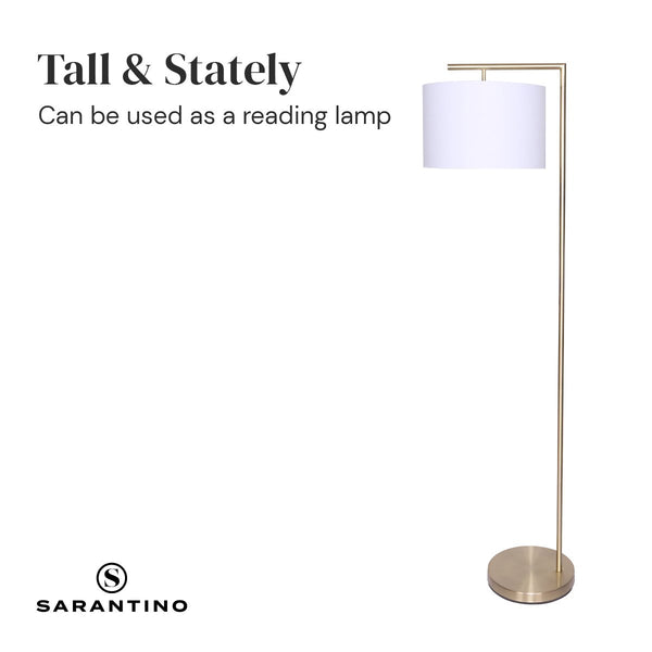 Sarantino 90 Degree Arc Floor Lamp Light Brass Finish White Drum Shade